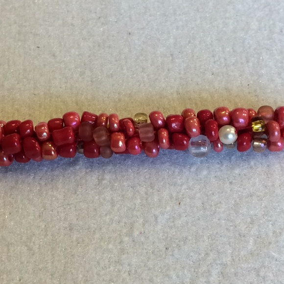 FINAL SALE PRICE CL Designs Coral & Gold Crocheted Bracelet - Picture 2 of 4